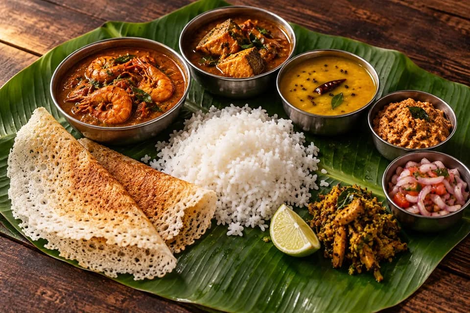 Illustrative Andhra meal on a banana leaf