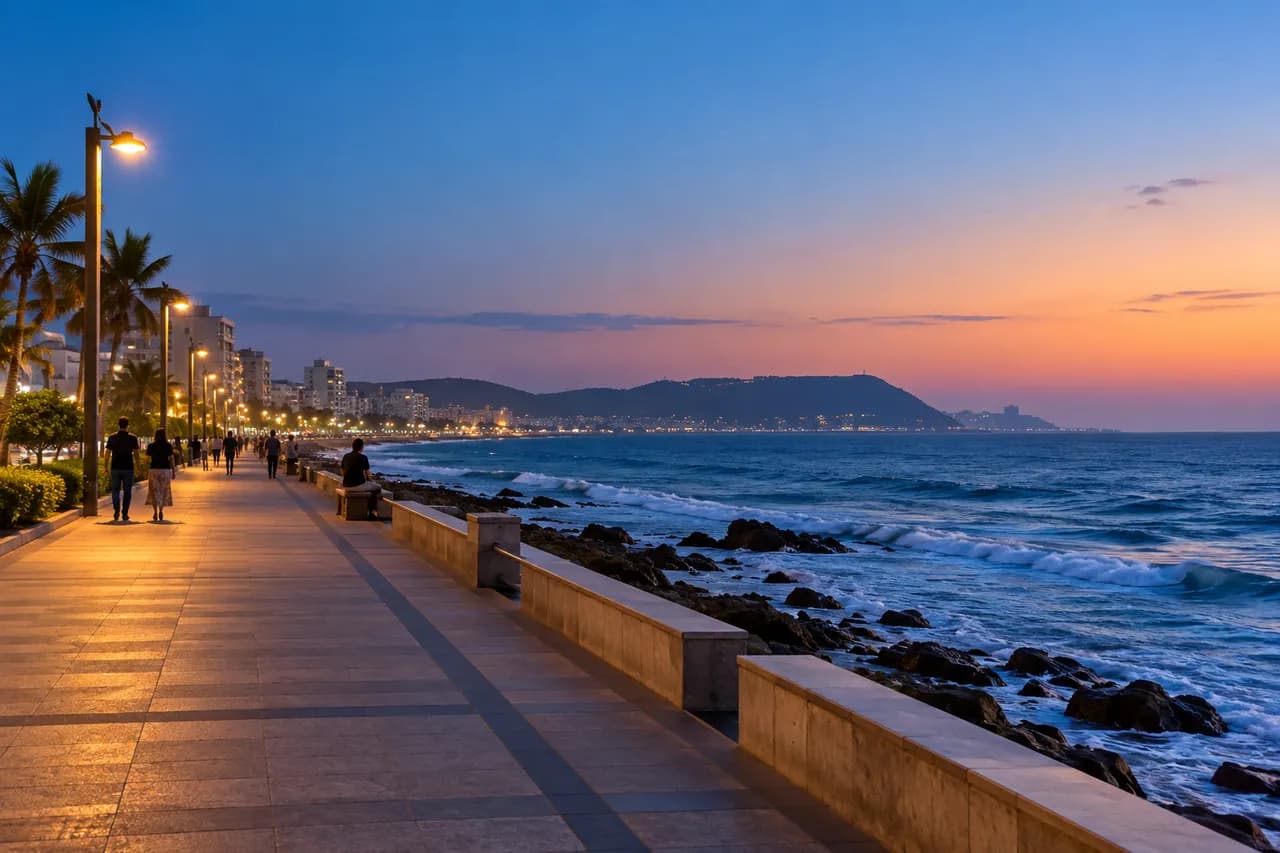 Illustrative experiences view for Beach Road after sunset