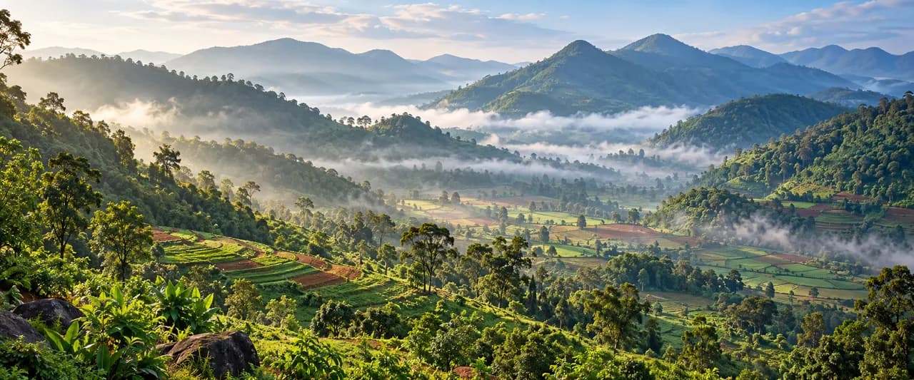 Original illustrative view of Araku's green valley and Eastern Ghats